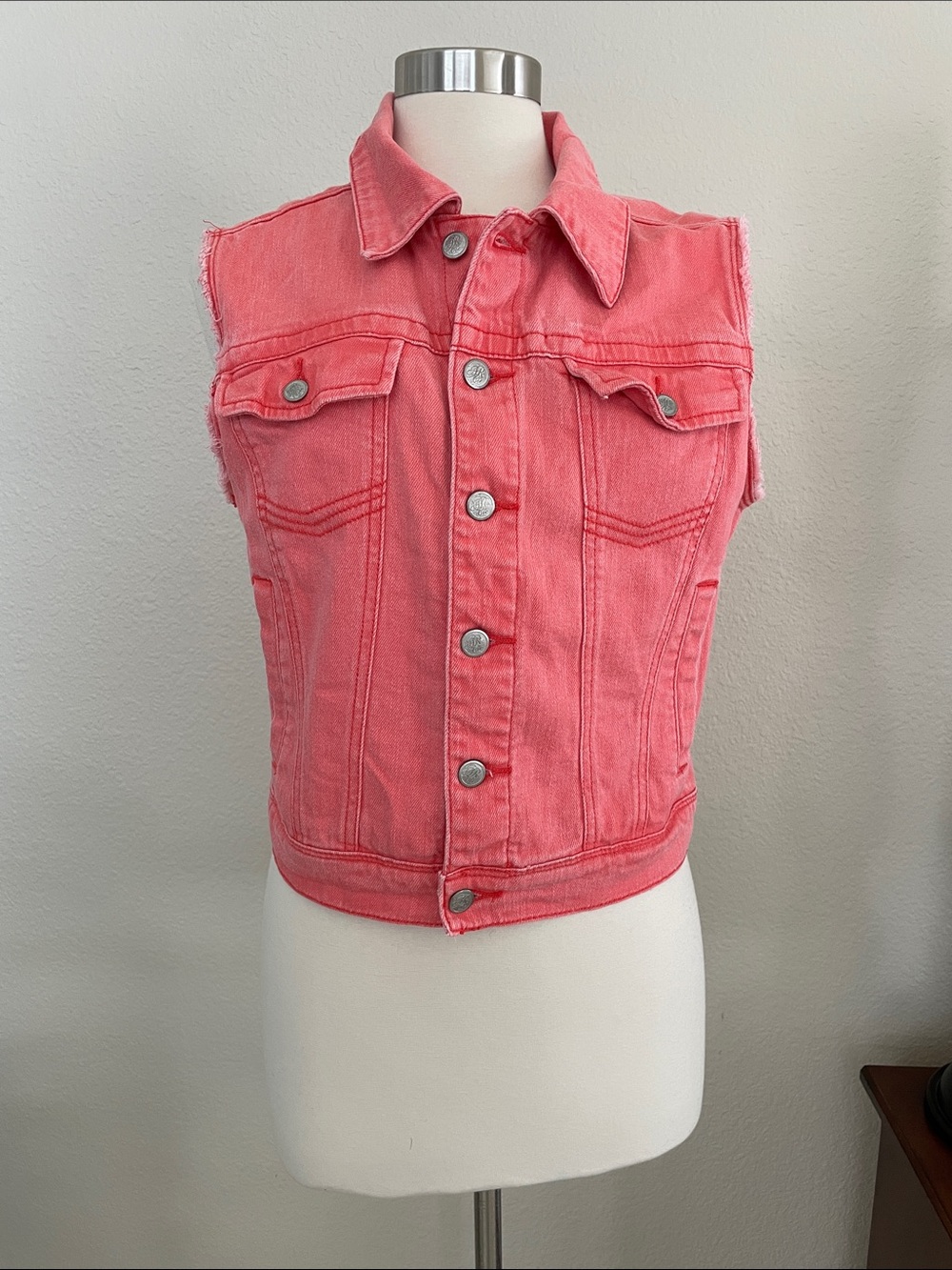 American Rag Pink Coral Denim Vest with Button Front
